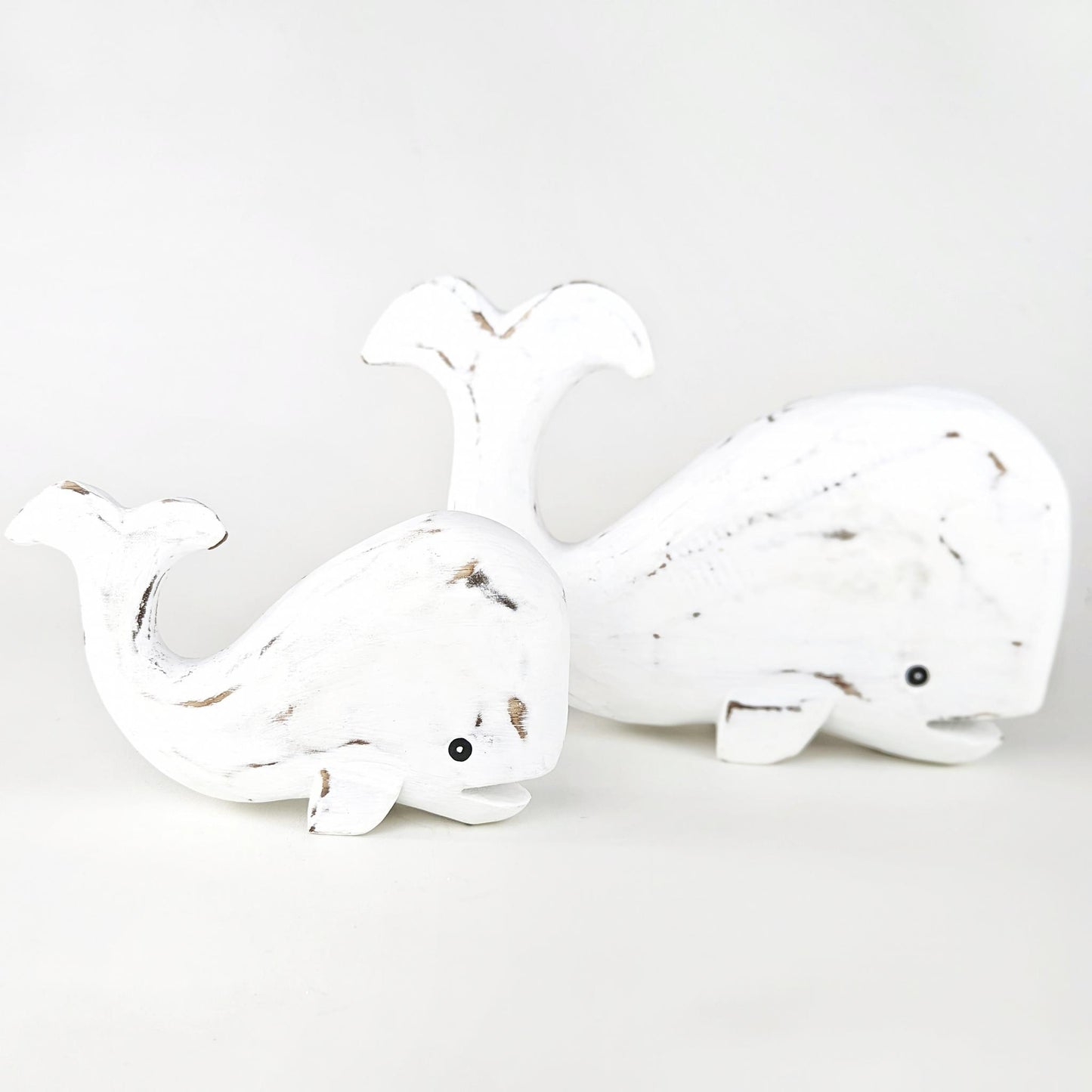 Set of 2 Wooden Handmade Whales