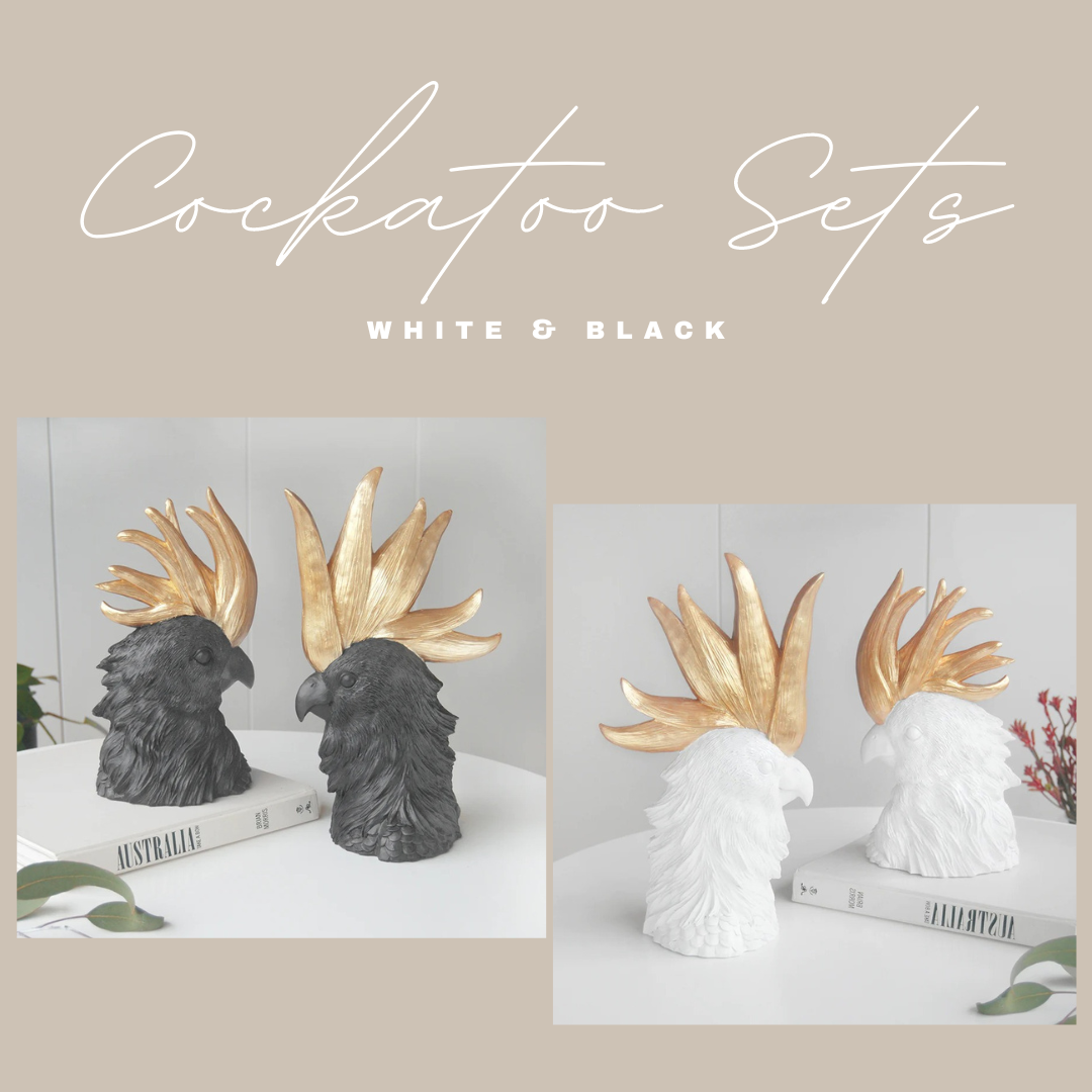 Crested Cockatoo Sets. Available in Black or White